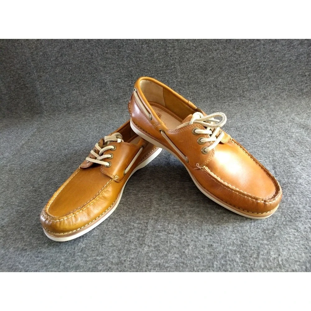 FRYE Leather Sully Boat Shoes Mens 8 Caramel Brown Slip On Lace Up Loafers